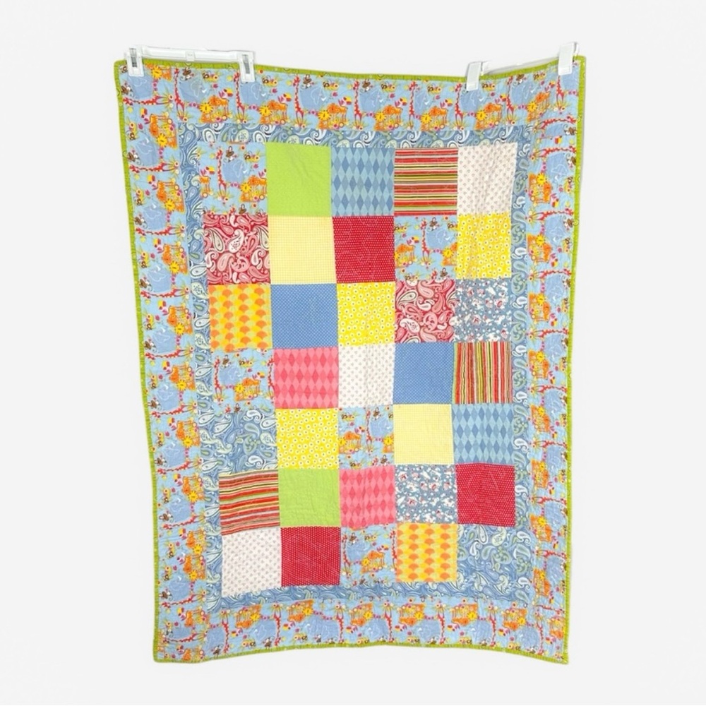 Handmade Children's Quilt Circus Jungle Animals 49x37 Red Blue Green Patchwork